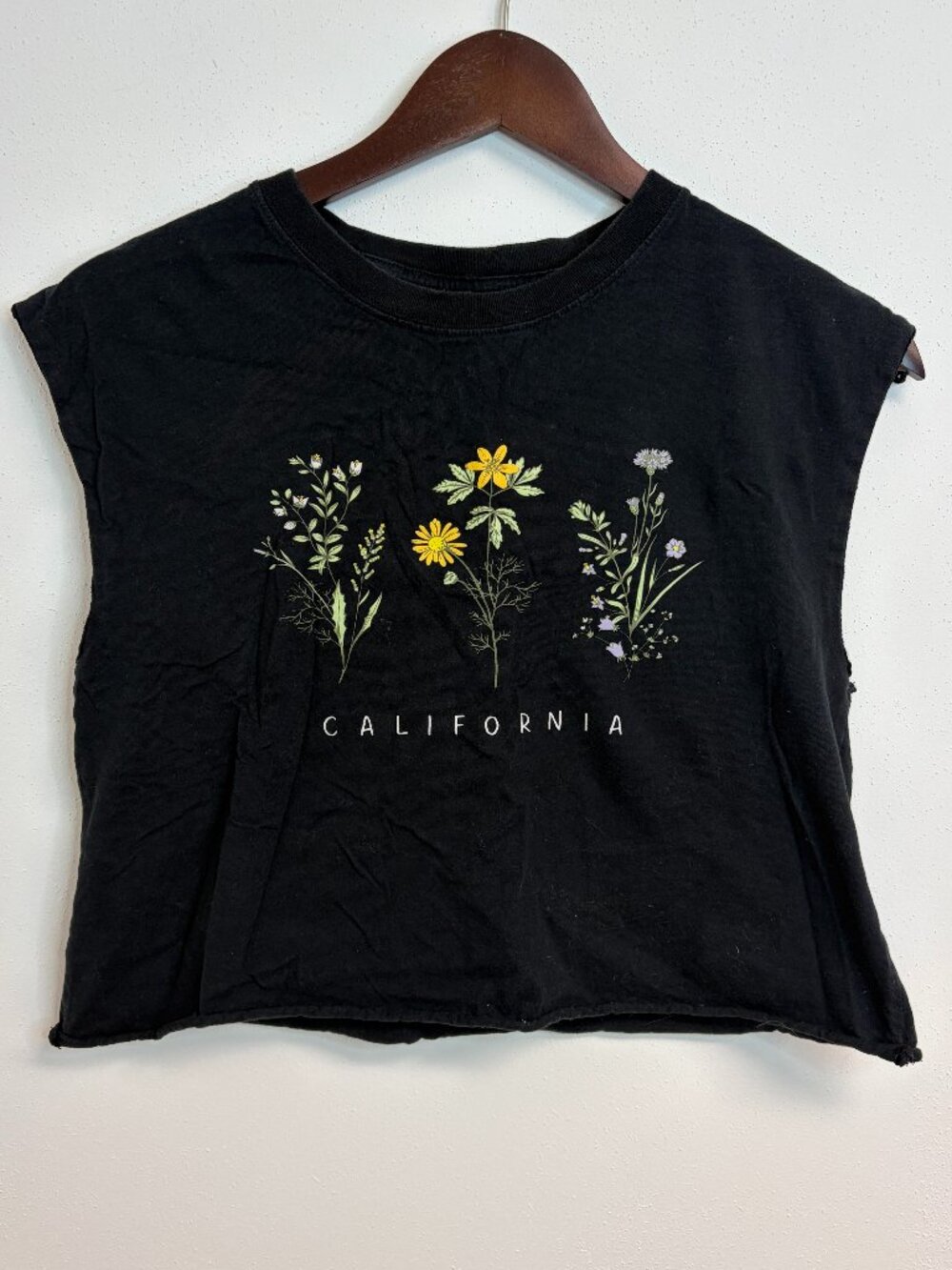 Cold Crush 100% Cotton Black Crop Top - Floral Graphic Tee flowers Whimsigoth